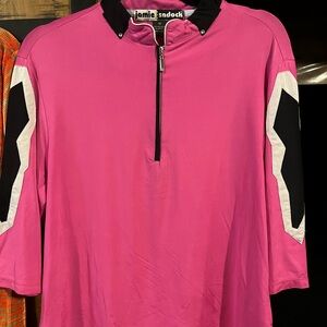 jamie sadock Bright Pink Quarter-Zip Pullover with Black & White Trim